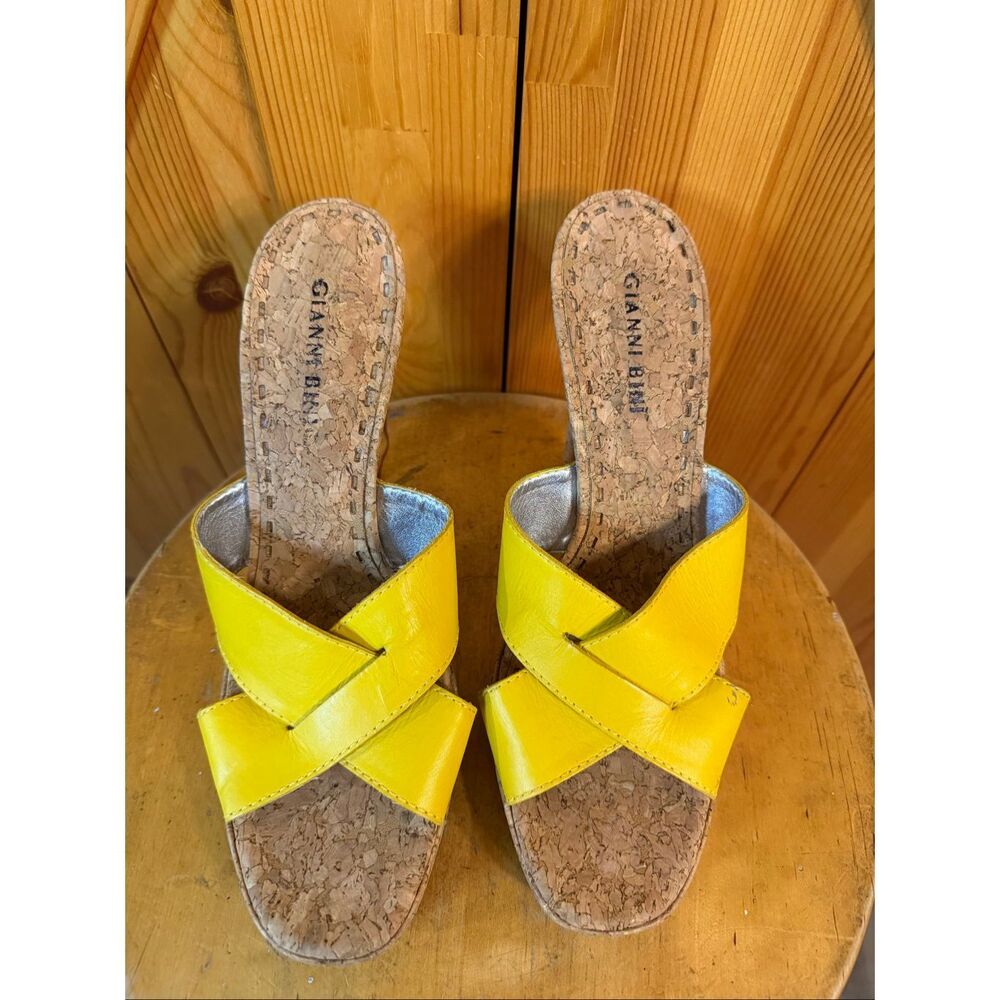 Gianni Bini yellow cork heels slide sandals size 10M - Picture 7 of 9